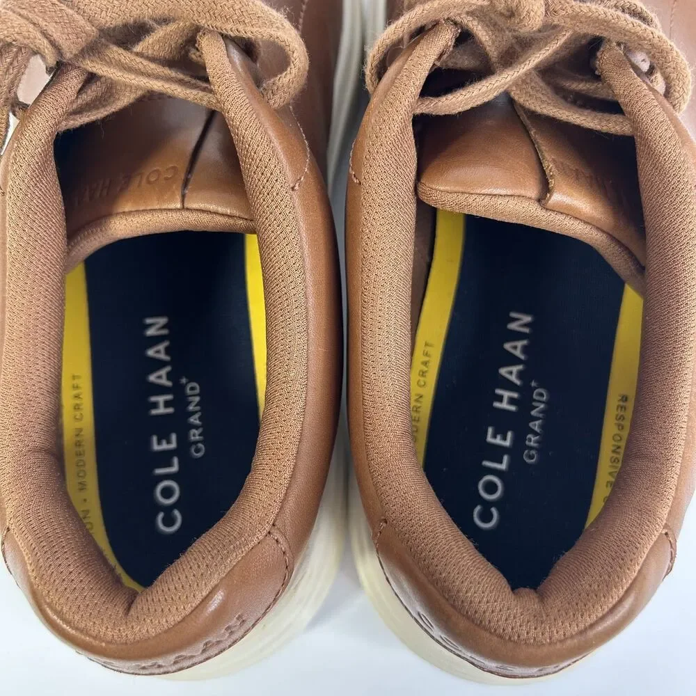 Cole Haan Men's Grand+ Court Sneakers Brown Leather British Tan C39623 Size 7.5